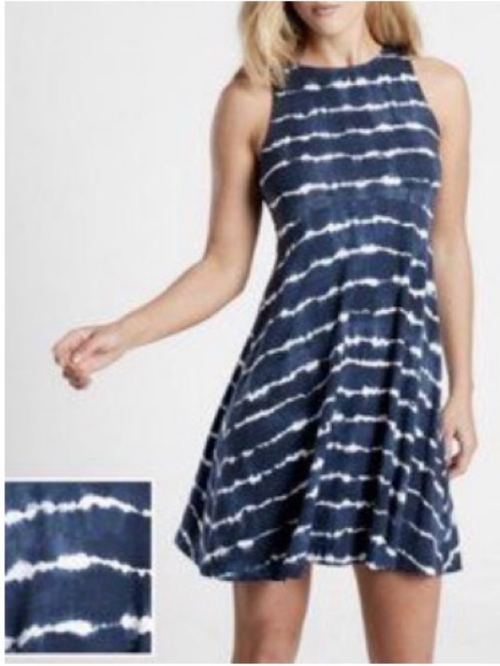Athleta Navy and White Tie-Dye Maxi Dress